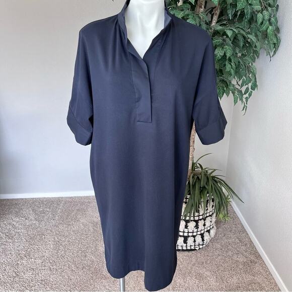 Lafayette 148 New York V-Neck Shirtdress Navy Blue - Picture 1 of 12